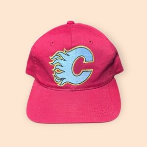 Vintage Calgary Flames 1990s Starter SnapBack Hat Red Vtg 90s